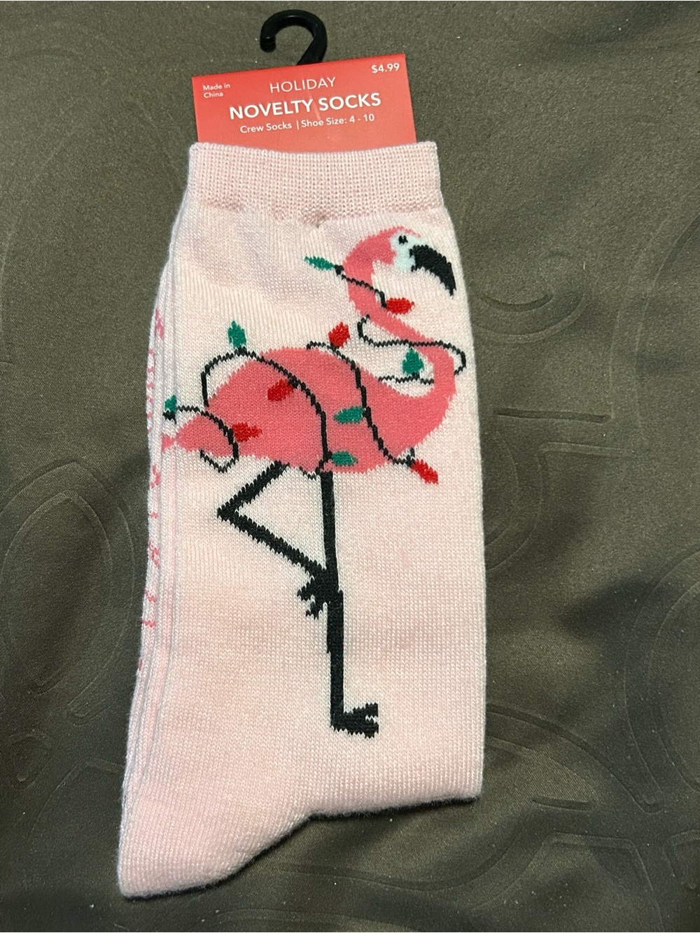 Holiday Novelty Pink Flamingo Crew Socks